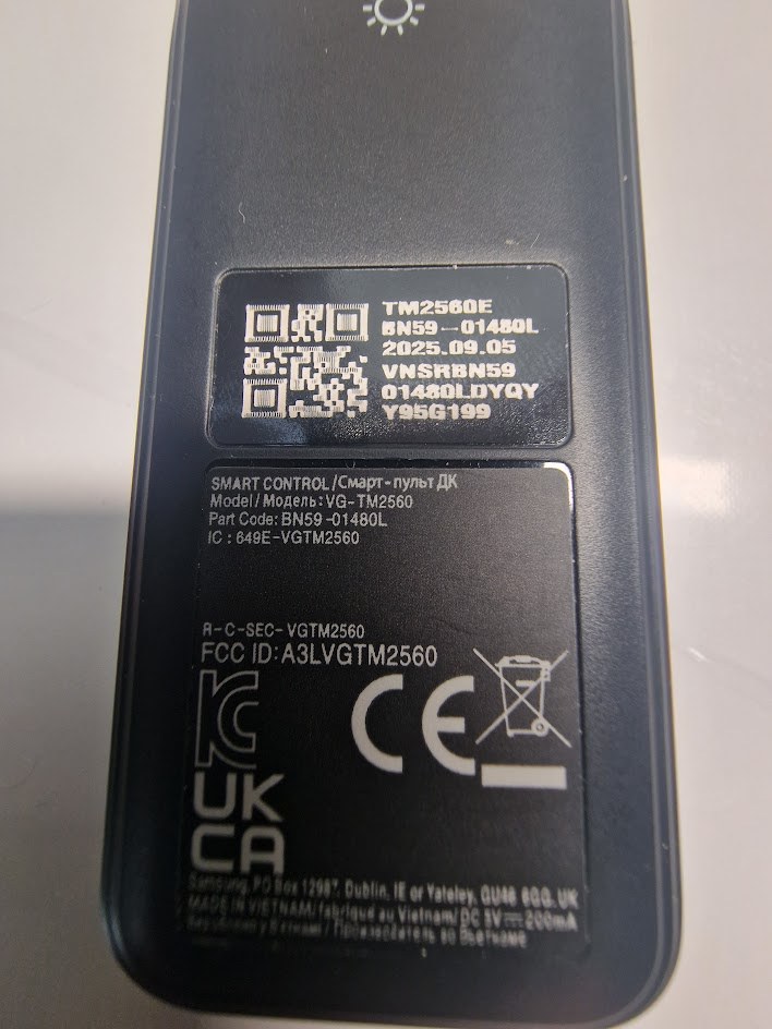 BN59-01480L - Etiqueta modelo VG-TM2560 y Part Code