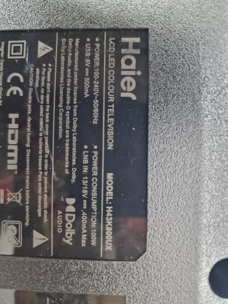 Pegatina del TV donante Haier H43K800UX