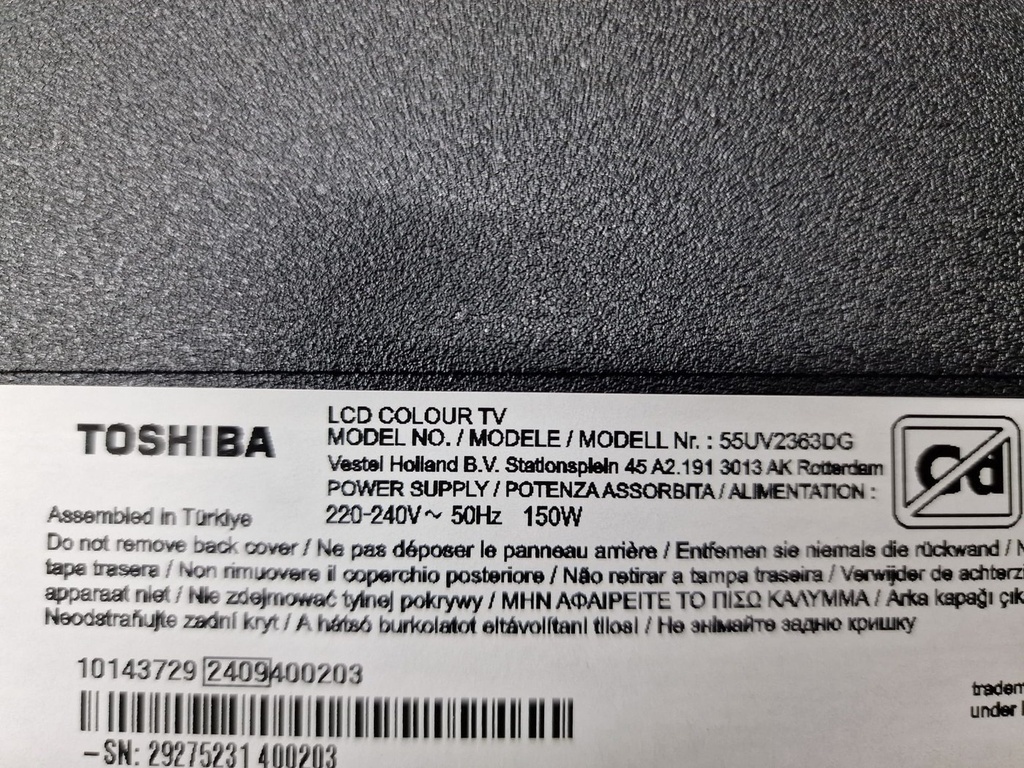 Pegatina del TV donante Toshiba 55UV2363DG