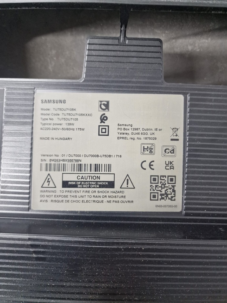 Pegatina del TV donante Samsung TU75DU7105K