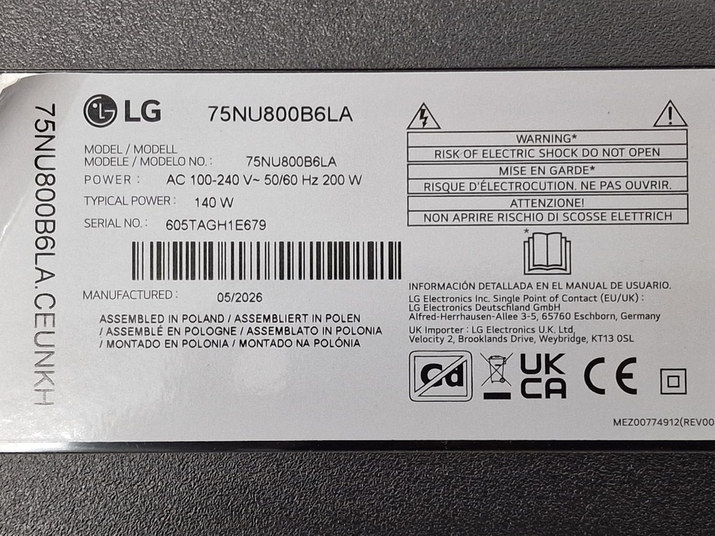 Pegatina del TV donante LG 75NU800B6LA