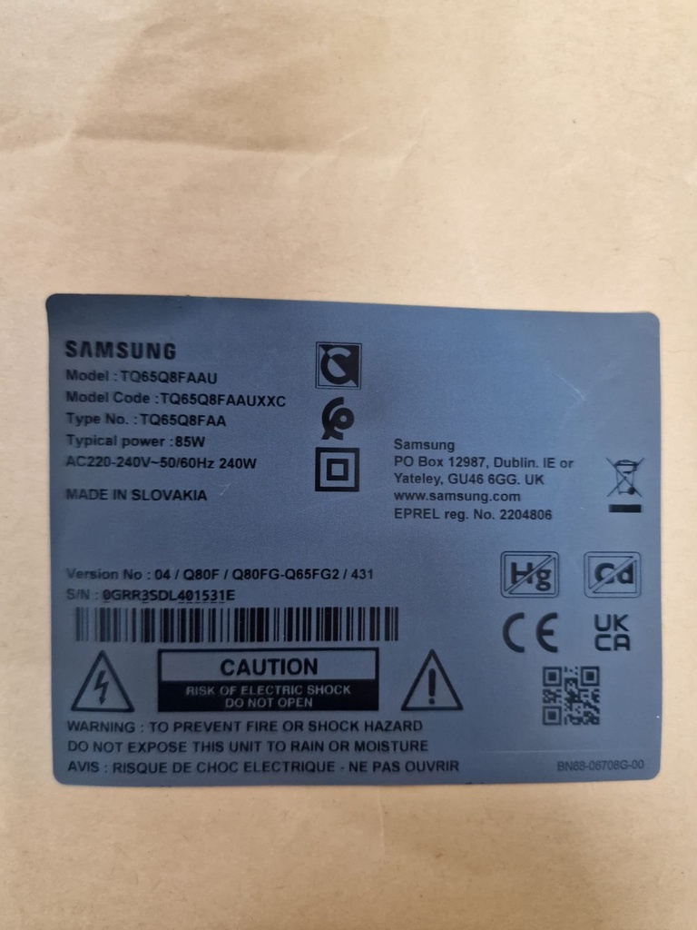 Pegatina del TV donante Samsung TQ65Q8FAAU