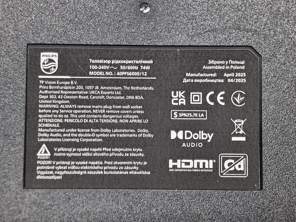 Pegatina del TV donante Philips 40PFS6000/12