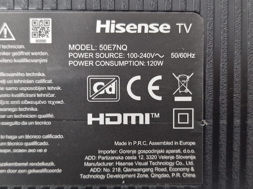 Pegatina del TV donante Hisense 50E7NQ