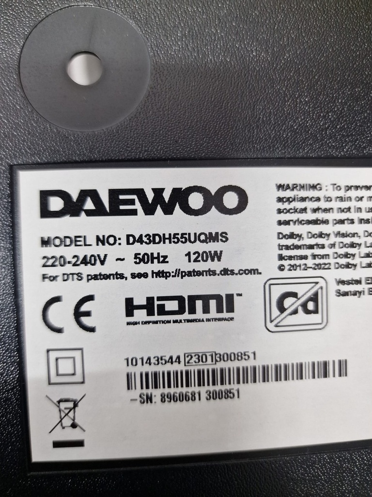 Pegatina del TV donante Daewoo D43DH55UQMS